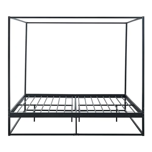 [en.casa] Lit à Baldaquin Style Intemporel Cadre de Lit Double avec Sommier à Lattes pour 2 Personnes Lit Design Industriel 2 Places Capacité 200 kg Métal 160 x 200 cm Noir