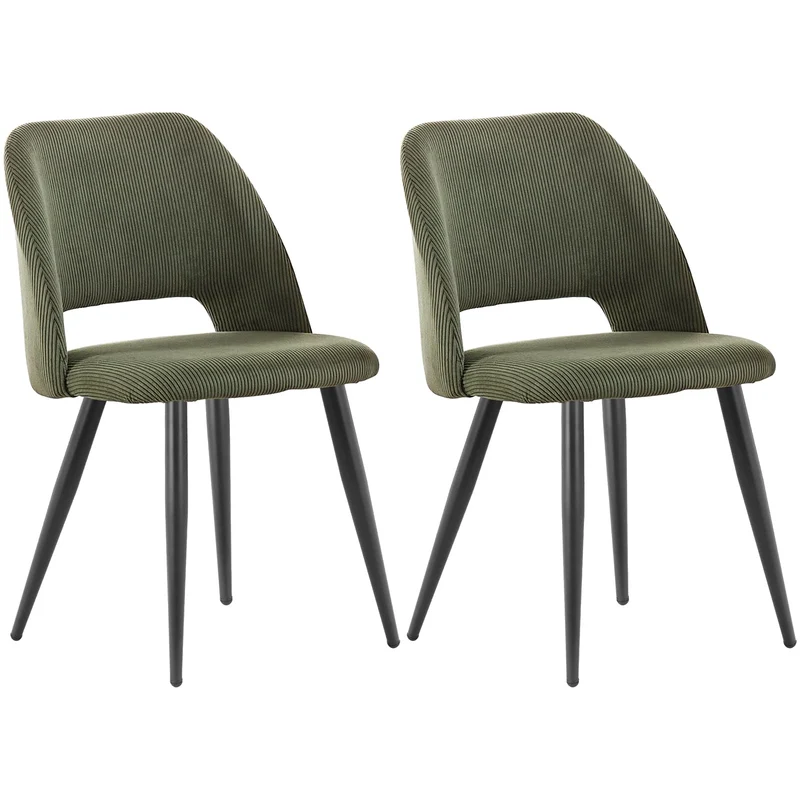 ANVOFONG Chaise de Salle à Manger Lot de 2,Chaise de Cuisine avec Pieds IndéPendants,Chaise Coiffeuse Tapissée en Velours Côtelé,Vert Armée Loungesessel,pour Salle à Manger,Salon,Cuisine,Chambre