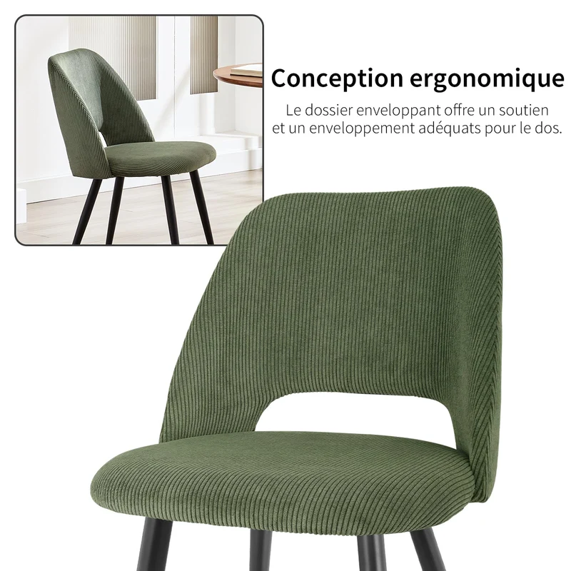 ANVOFONG Chaise de Salle à Manger Lot de 2,Chaise de Cuisine avec Pieds IndéPendants,Chaise Coiffeuse Tapissée en Velours Côtelé,Vert Armée Loungesessel,pour Salle à Manger,Salon,Cuisine,Chambre