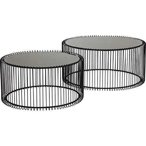 Kare Design Tables basses Wire, noir, rond, acier, verre, table basse salon lot de 2, meuble, table de salon, decoration chambre, Ø70cm, Ø60cm