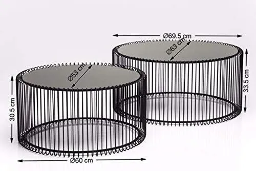 Kare Design Tables basses Wire, noir, rond, acier, verre, table basse salon lot de 2, meuble, table de salon, decoration chambre, Ø70cm, Ø60cm