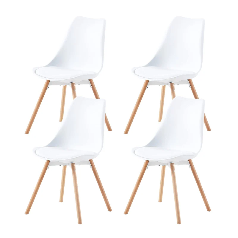 buybyroom Lot de 4 chaises de Salle à Manger rembourrées, Assise, Dossier, Salon, Salle à Manger, Salle de conférence, avec Bois Massif, Blanc
