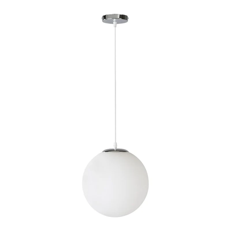 Suspension Globe Moderne avec Abat-Jour en Verre Blanc, plafonnier à 1 lumière en Forme de Boule de Verre, luminaire Suspendu chromé pour Cuisine, îlot, Chambre à Coucher, Salle à Manger, Salon