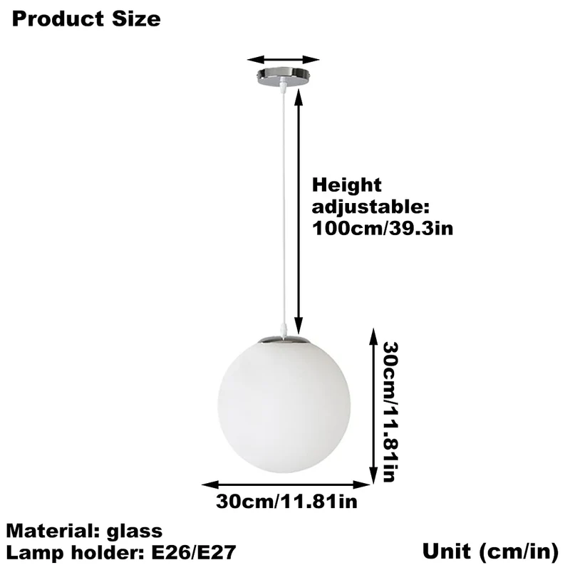 Suspension Globe Moderne avec Abat-Jour en Verre Blanc, plafonnier à 1 lumière en Forme de Boule de Verre, luminaire Suspendu chromé pour Cuisine, îlot, Chambre à Coucher, Salle à Manger, Salon