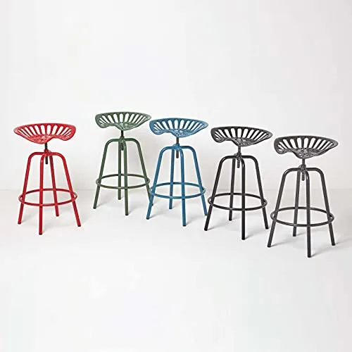 HOMESCAPES Tabouret de Bar Vintage Gris avec siège de Tracteur pivotant, 70 cm