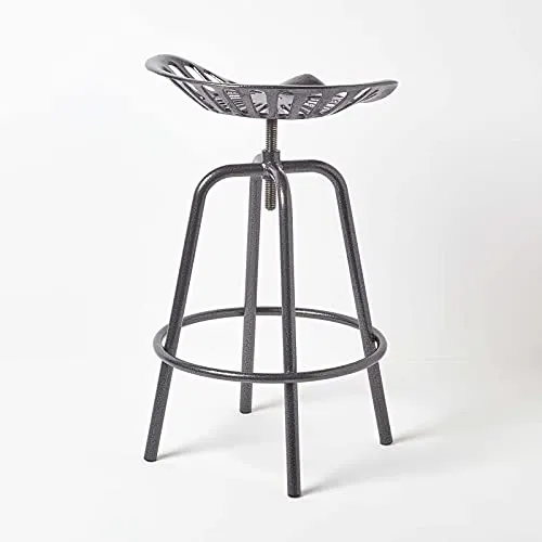 HOMESCAPES Tabouret de Bar Vintage Gris avec siège de Tracteur pivotant, 70 cm