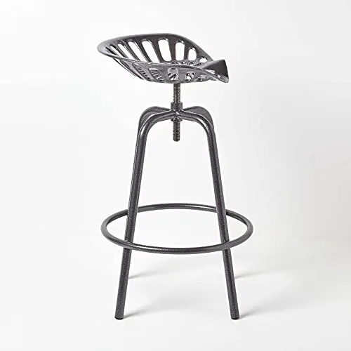 HOMESCAPES Tabouret de Bar Vintage Gris avec siège de Tracteur pivotant, 70 cm