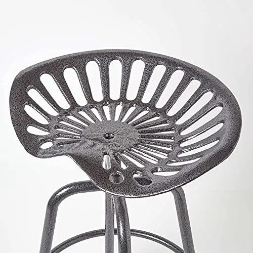 HOMESCAPES Tabouret de Bar Vintage Gris avec siège de Tracteur pivotant, 70 cm