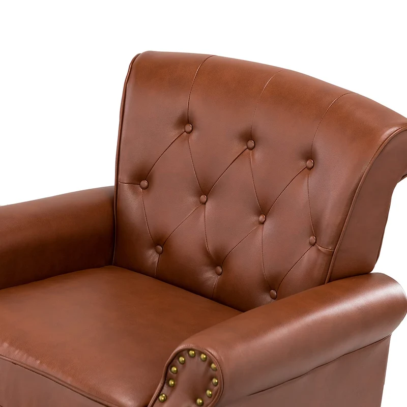 Fauteuil en Cuir PU fauteuils d'appoint en Cuir du Milieu du siècle avec capitonnage en Cuir et Garniture cloutée Fauteuil en Cuir surdimensionné pour Salon Chambre à Coucher réception Brown