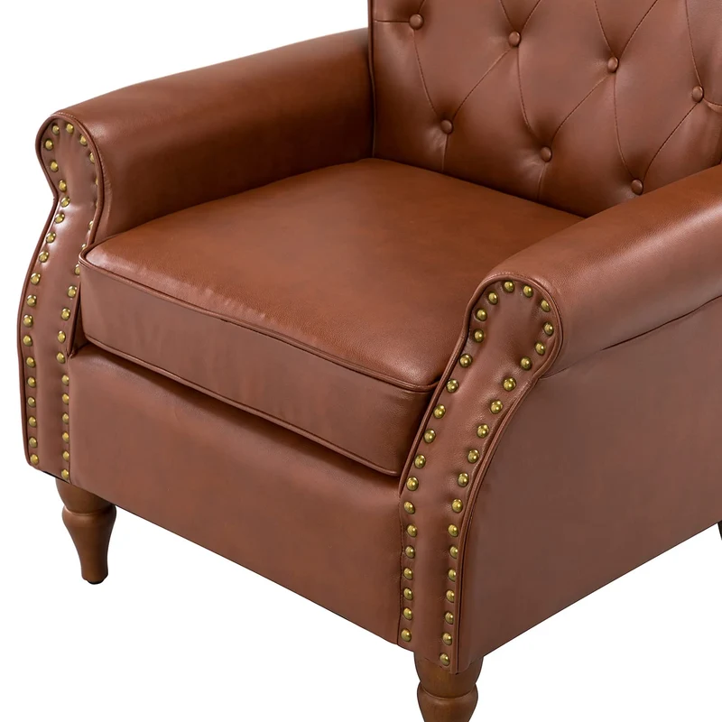 Fauteuil en Cuir PU fauteuils d'appoint en Cuir du Milieu du siècle avec capitonnage en Cuir et Garniture cloutée Fauteuil en Cuir surdimensionné pour Salon Chambre à Coucher réception Brown