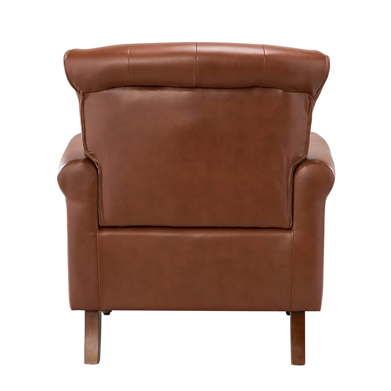 Fauteuil en Cuir PU fauteuils d'appoint en Cuir du Milieu du siècle avec capitonnage en Cuir et Garniture cloutée Fauteuil en Cuir surdimensionné pour Salon Chambre à Coucher réception Brown