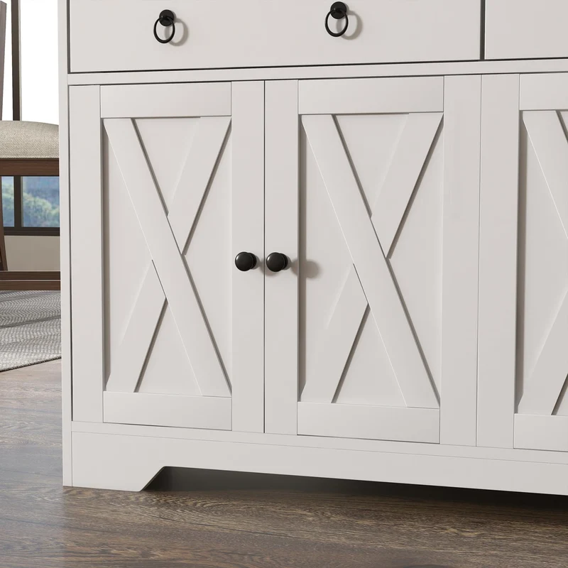 HOMCOM Buffet Meuble de Rangement Armoire de Cuisine Style Rural 2 tiroirs et 2 placards avec étagères à hauteurs réglables - dim. 121L x 37l x 75H cm Blanc