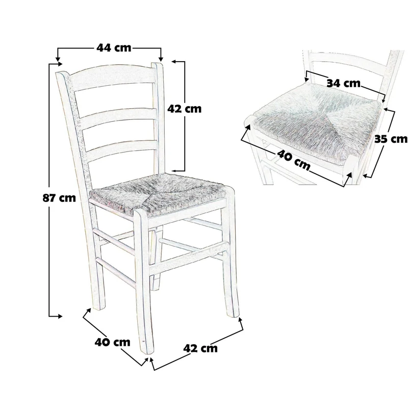 Okaffarefatto Maddaloni Paesana Chaise en bois déjà montée à vernir, avec siège en paille pour les restaurants ou la maison