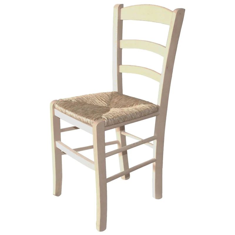 Okaffarefatto Maddaloni Paesana Chaise en bois déjà montée à vernir, avec siège en paille pour les restaurants ou la maison