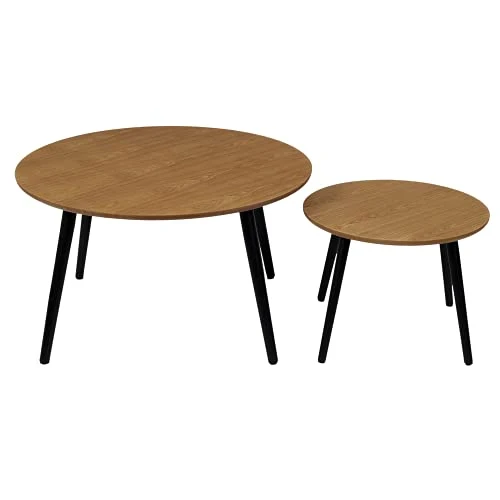 HOME DECO FACTORY HD7191 Table Gigogne Ronde X2 Appoint Salon, Bois-Noir, 80x45x80 cm