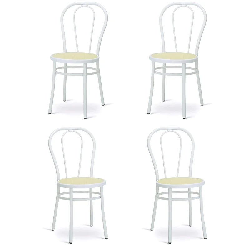 Tomaino - Chaise de cuisine en fer avec assise en paille - Ensemble de chaises de salle à manger Vienne pour restaurant, bar, Osteria, Trattoria Model Thonet, Bistrot (4, Blanc)