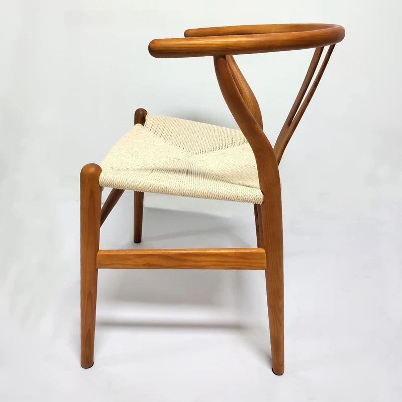CEMELI Wishbone Lot de 2 chaises de salle à manger en bois massif naturel avec accoudoirs en rotin et bois
