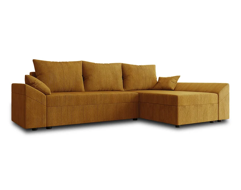 Best Mobilier - Mike - canapé d'angle réversible - 4 Places - Convertible avec Coffre - en Velours côtelé, Jaune