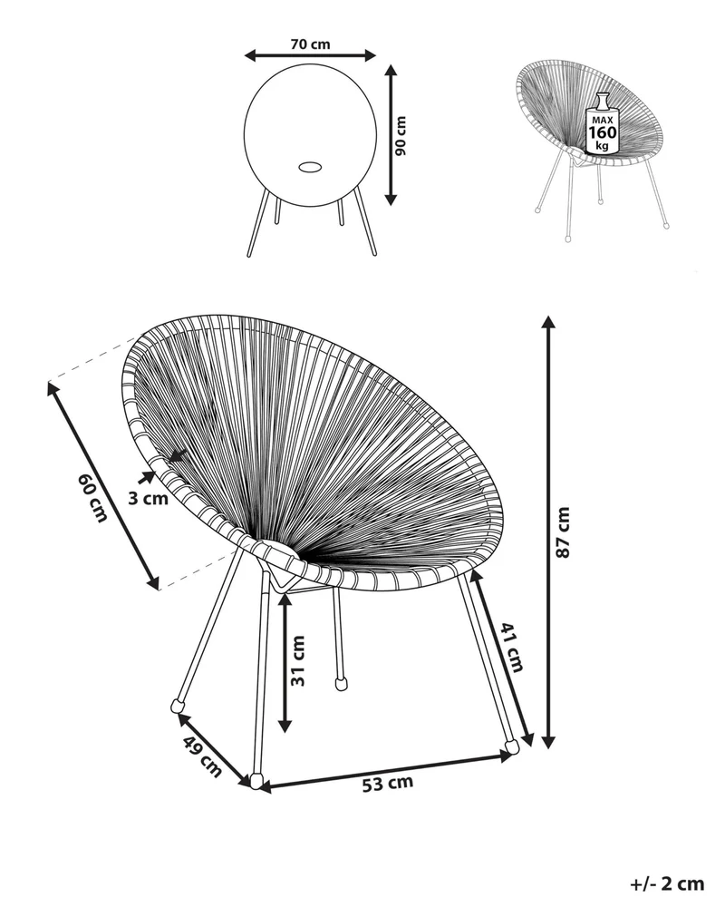 Chaise Fauteuil Type Spaghetti en Rotin PE Blanc et Acier Design Tendance pour Salon Chambre Terrasse ou Jardin au Style Moderne et Industriel Beliani