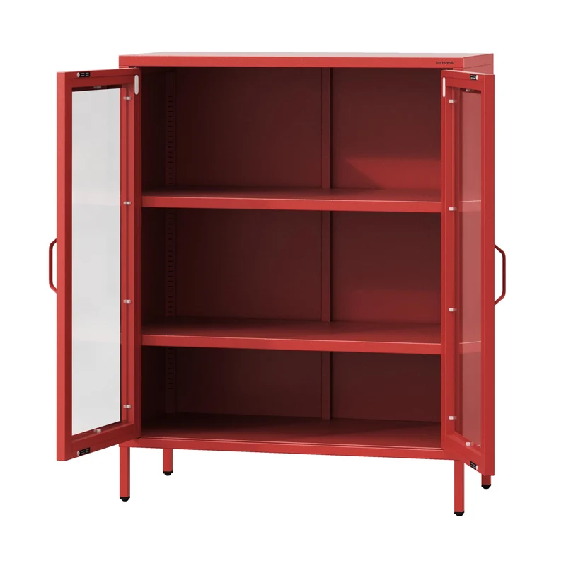 Jan Nowak Vitrine d'Exposition en Métal - GINA | Étagères Réglables, Fixation Murale, Verre Trempé | Meuble de Rangement pour Salle de Séjour, Maison, Intérieur | 80 x 101,5 x 40 cm | Rouge