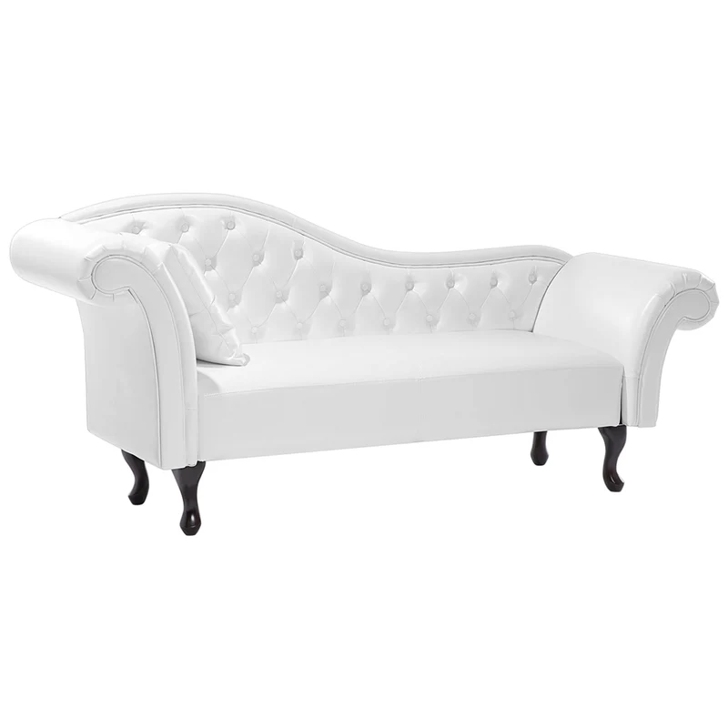 Chaise Longue Méridienne Chesterfield Côté Droit en Cuir PU Blanc pour Salon Glamour et Vintage Beliani
