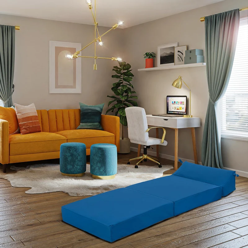 Ready Steady Bed Chaise Pliante Z-Fold Confortable | Canapé-lit Futon léger | Housse Souple et résistante à l'eau | Matelas Zbed de Conception Ergonomique (Bleu)