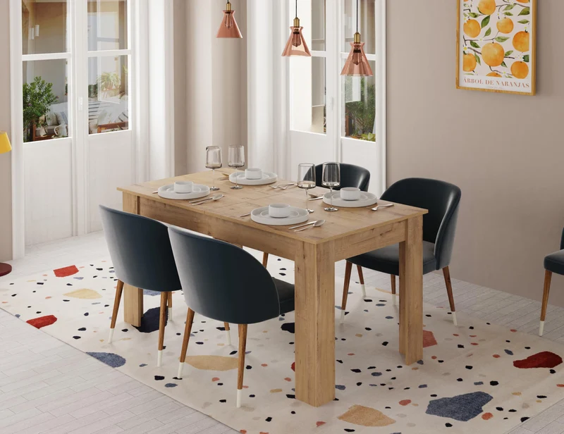 Muebles Pitarch | Table à Manger Extensible 140-180 cm, Table de Salon ou Cuisine, pour 6 personnes, Chêne Gold, Rectangulaire, Moderne, Élégante, Résistante