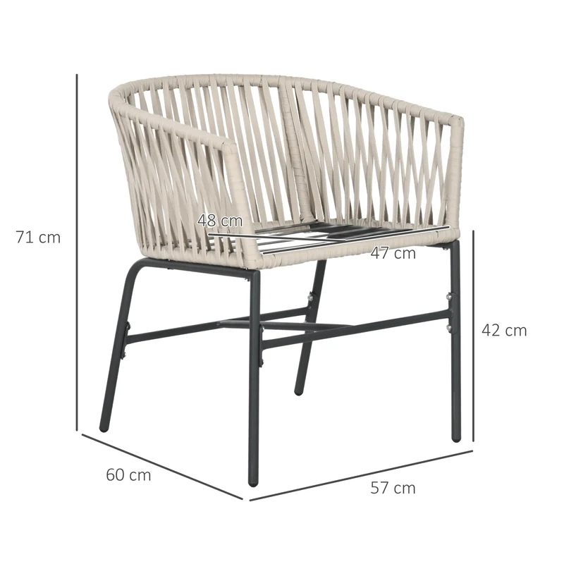 Outsunny Lot de 2 fauteuils d'extérieur chaises de Jardin 2 Places et métal et Corde PE avec Coussins, Noir et Gris