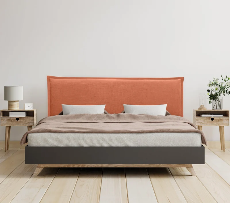 DHOME Tête de lit en Lin Naturel uni avec Bordures Tête de lit rembourrée Chambre à Coucher Moderne Top Trending (Orange, 160x105cm avec Pieds (Lits 150/160))