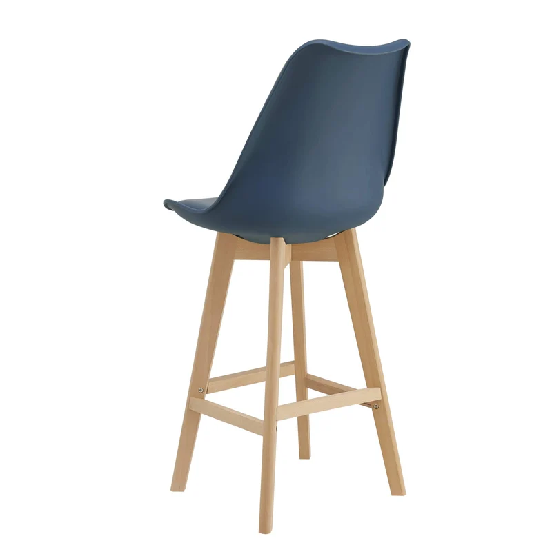 [en.casa] Lot de 2 Tabourets de Bar avec Dossier et Repose-Pied Siège Rembourré Plastique Similicuir Hêtre 105 x 48 x 58 cm Bleu
