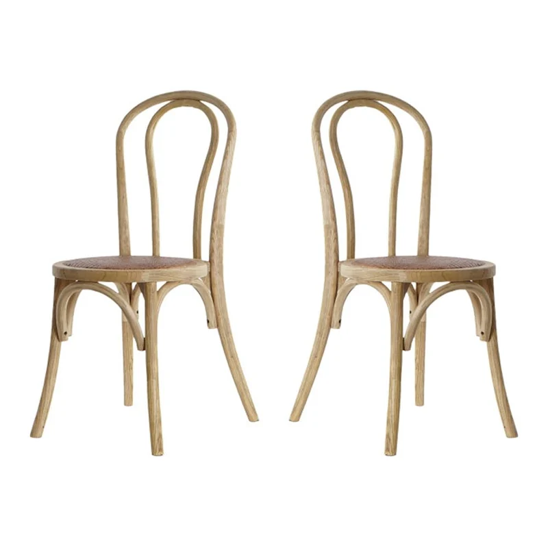EME Lot de 2 chaises de salle à manger Thonet naturel. Chaises rustiques fabriquées en bois d'orme avec assise en rotin. Couleur naturelle. Comprend 2 unités.