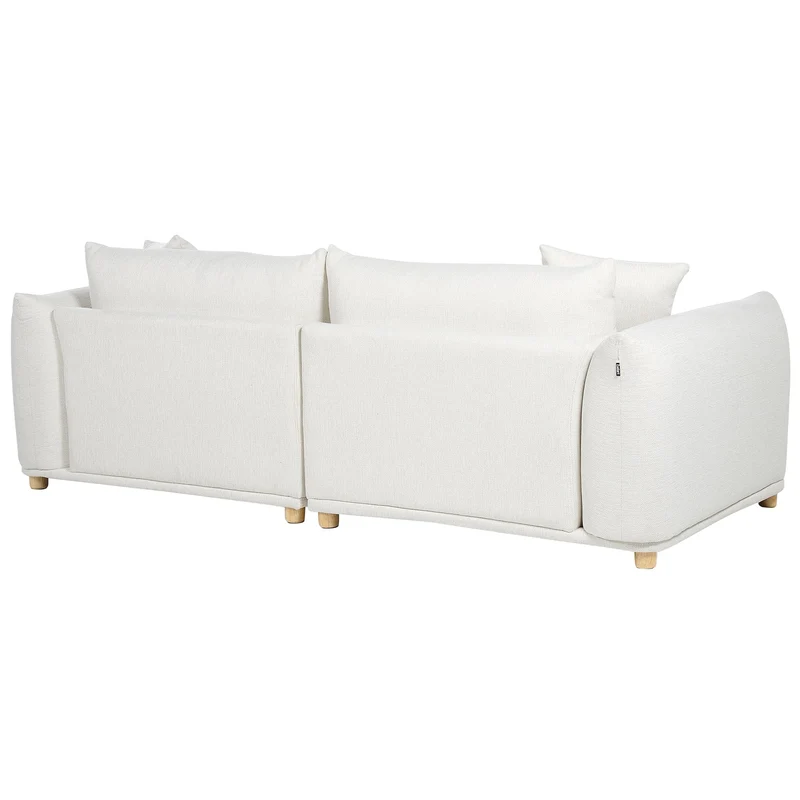 Canapé Moderne 3 Places en Tissu Rembourré avec Coussins en Tissu Blanc Cassé Luvos