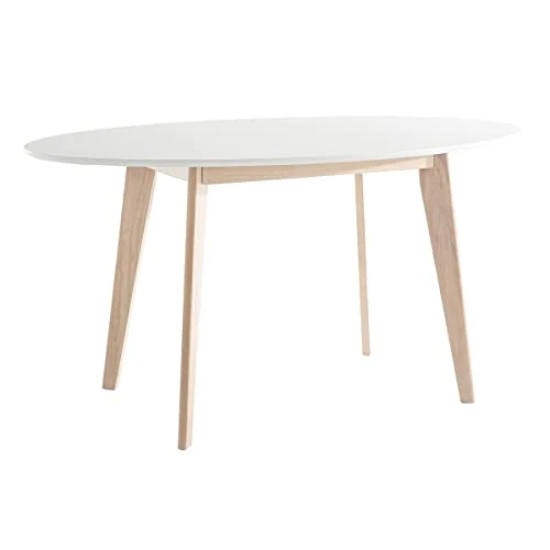 Miliboo Table Ovale Blanche et Bois Clair L150 cm Leena
