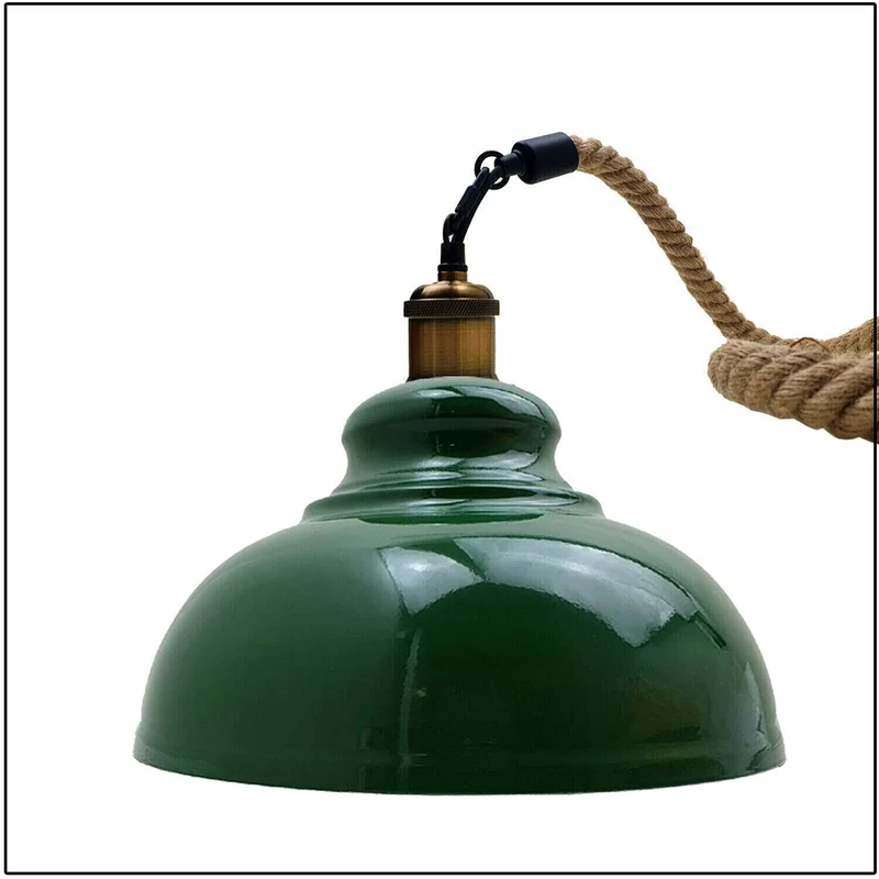 LEDSone Suspension vintage en métal pour plafond industriel - Chanvre - Gouttes - Suspension - Ombre (vert)