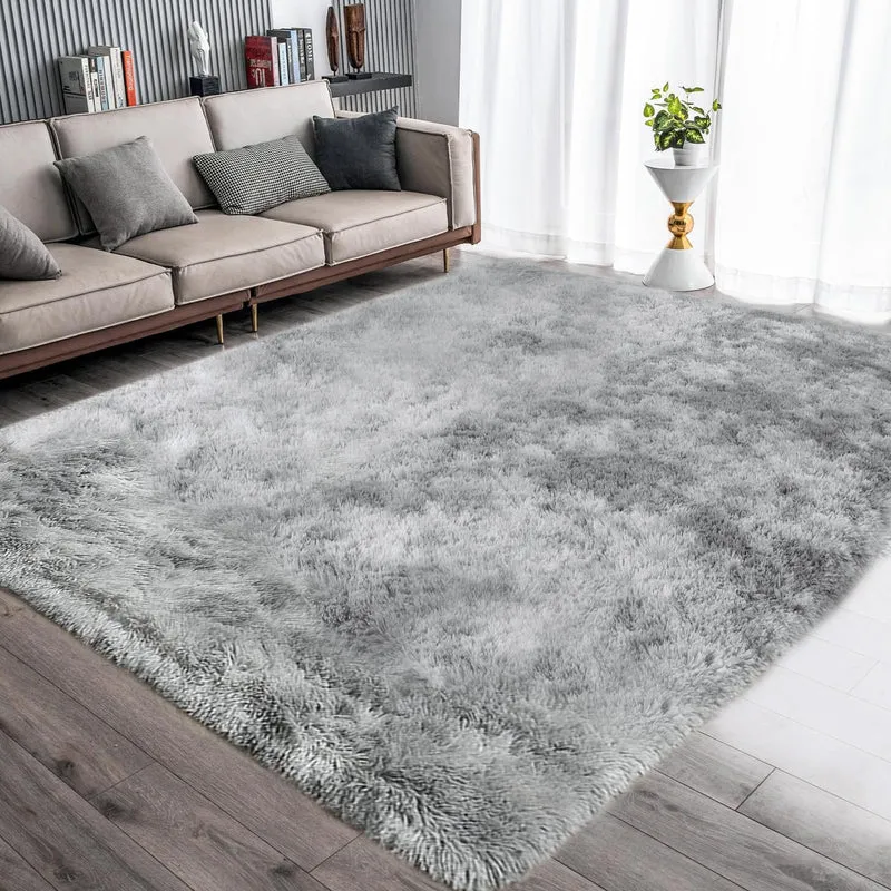 Tinyboy-hbq Tapis Chambre Modernes Tapis de Salon Soft Tapis à Poils Longs Shaggy Antidérapant Intérieur Moelleux épais (Gris Blanc, 160 x 230 cm)
