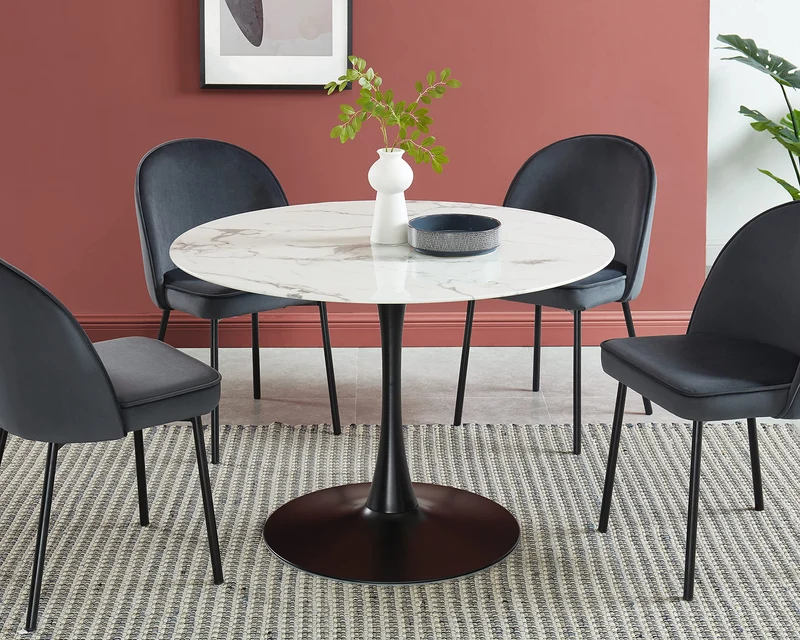 BAÏTA Table à Manger, Verre trempé, Noir, L110cm