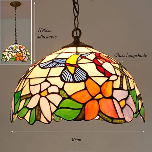 WRMING Tiffany Lustre Plafonniers Chambre, E27 Luminaire Suspension Abat-jour en Verre Teinté, Lustre Vintage Cuisine Salon Balcon Restaurant Couloir Suspension Luminaire, 30cm