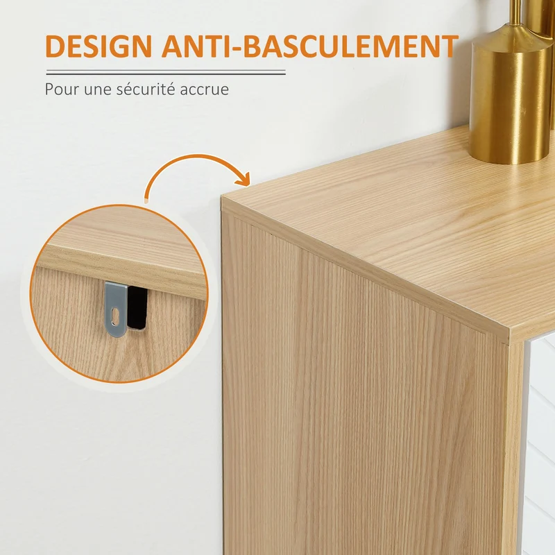 HOMCOM Buffet Bas, Meuble de Rangement, étagères réglables, 2 placards, 4 Portes Motif Chevrons, pour Cuisine, Salle à Manger, Salon, 120 x 35 x 77,4 cm, Blanc
