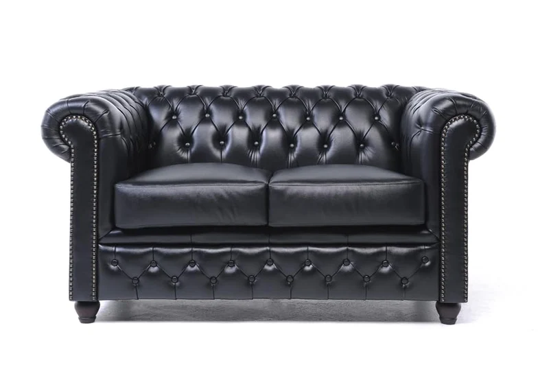 Chesterfield Brighton The Brand Canapé 2 places, 100 % cuir, fait main, largeur d'origine, 150 cm, noir