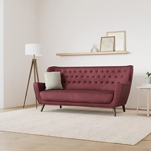 Cavadore Abby Canapé 3 Places avec Capitonnage à Boutons, Style Rétro, Aspect Velours, 183 x 89 x 88 cm, Rouge