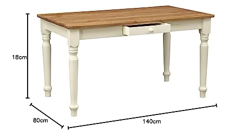Biscottini Bureau Vintage Bois 140 x 80 x 80 cm | Bureau en Bois ou Table de Cuisine avec tiroir | Table a Manger pour la Cuisine | Table Bois