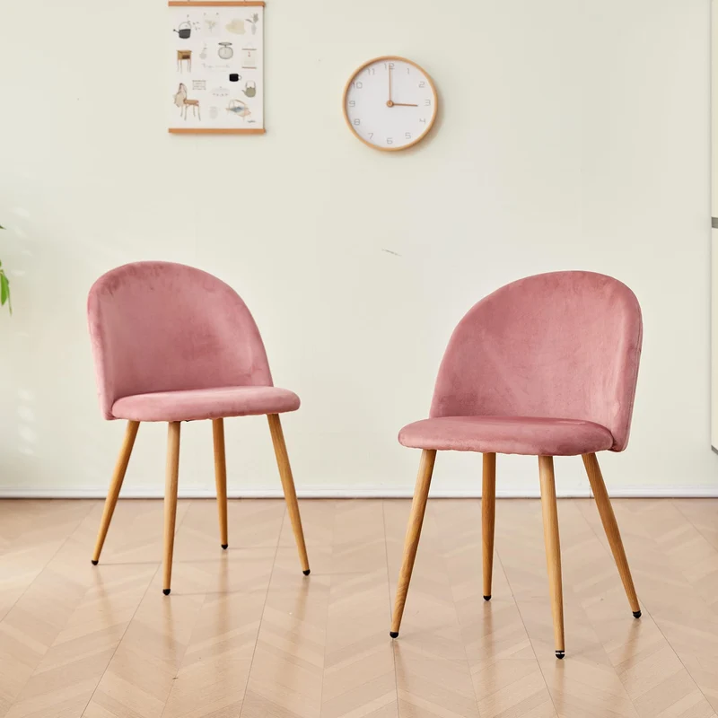 GrandCA HOME Lot de 2 Chaises de Salle à Manger , avec Coussin de Siège en Velours Doux, Latérales Rembourrées pour Salon, Cuisine , Rose
