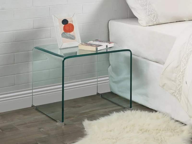 Vente-unique - Table de Chevet - Verre trempé courbé - SUZANA