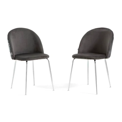 RATTATAN Sara - Lot de 2 chaises en velours uni ou Teddy pour l'intérieur avec pieds en métal (pieds argentés, velours fougères grises)
