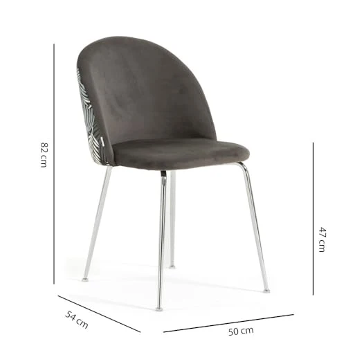 RATTATAN Sara - Lot de 2 chaises en velours uni ou Teddy pour l'intérieur avec pieds en métal (pieds argentés, velours fougères grises)