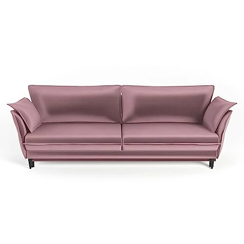 Siblo Canape Lit 3 Places - Vivienne 3 Collection Meubles de Salon - Confortable Canapé Convertible - Canapé 3 Places - Rose - 244x110x95 cm