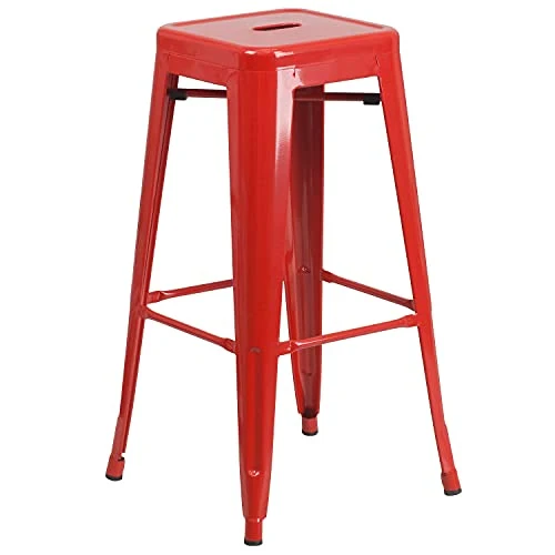 Flash Furniture Meubles Flash Tabouret de Bar en métal coloré pour Restaurant, Plastique, Caoutchouc, Rouge, Lot de 4