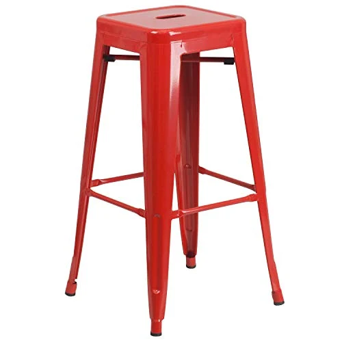 Flash Furniture Meubles Flash Tabouret de Bar en métal coloré pour Restaurant, Plastique, Caoutchouc, Rouge, Lot de 4