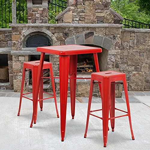 Flash Furniture Meubles Flash Tabouret de Bar en métal coloré pour Restaurant, Plastique, Caoutchouc, Rouge, Lot de 4