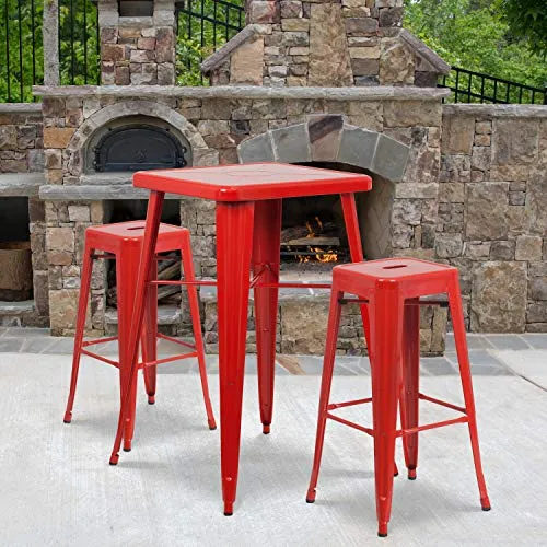 Flash Furniture Meubles Flash Tabouret de Bar en métal coloré pour Restaurant, Plastique, Caoutchouc, Rouge, Lot de 4